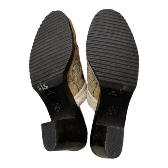 A Marinelli Printed Tan Floral Suede Embroidered 2.5” Heeled Clog Mule Women’s 8 - Picture 4 of 9